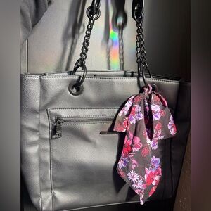 Steve Madden Black Tote with Floral Accent